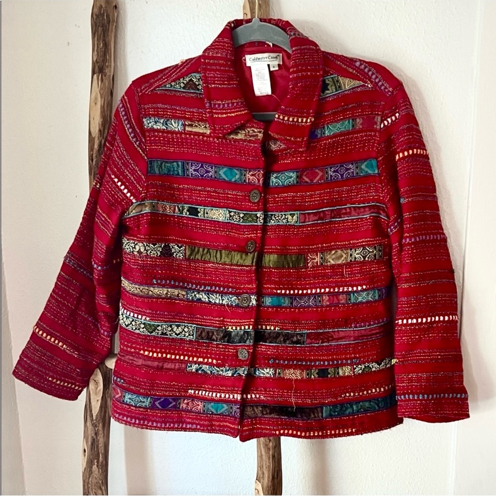 Coldwater Creek Red Multicolor Patchwork Woven Wo… - image 1